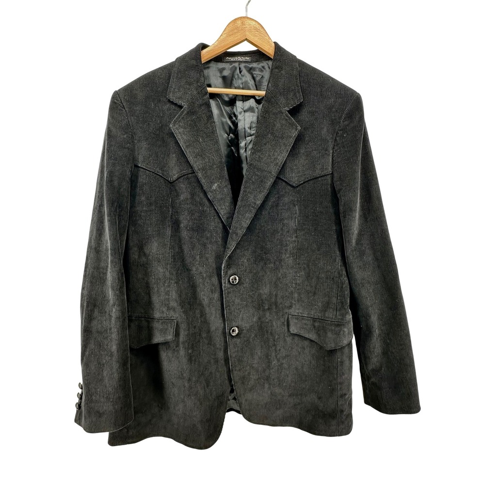 Vintage Men's 46R Black Corduroy Western Blazer Sport Coat Elbow Patches